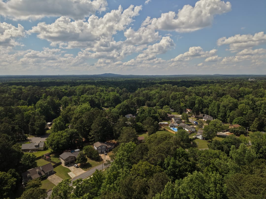 Aerial view of construction equipment on a site.